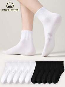 1 Pair/3 Pairs/6 Pairs/10 Pairs Women's Short Socks In Various Packs, All Season Jacquard Solid Color Elastic Waist Breathable Cotton Socks, Street Style, Soft Comfy Fluffy Socks In Black And White For Daily, Home, Office, School, Sports, Cozy