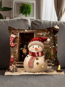 1 件可爱红色圣诞雪人印花超柔软短毛绒枕套、沙发、卧室、客厅、家居装饰靠背套 - 彩色 - 查看 6