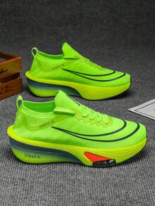 L.S.W.P Men's Air Cushion Road Running Shoes - Shock-Absorbing Fitness Sneakers, Stable Support Non-Slip EVA/Rubber Outsole - Lightweight Training Shoes Suitable For Marathon, Jogging, Daily Wear - Black/Blue/Purple Accent Design, Dynamic Pattern, Cushioning Support, High-Performance Sports Shoes, Energetic Lifestyle - Green - View 5