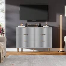 Tzou Fluted 3/5/6 Drawer Dresser, Modern Bedroom Dresser With Deep Storage Drawers & Wide Surface, Multi-Functional Wooden Organizer For Living Room, Hallway - Tủ 6 ngăn kéo màu xám mờ - Xem 7