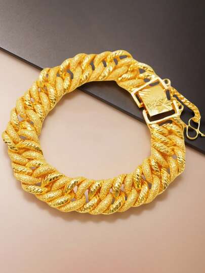 1pc 24K Gold Plated Copper Bangle, Elegant Women's Jewelry, Suitable For Daily Wear And Weddings, Ideal Gift For Ramadan, Versatile Accessory For All Seasons