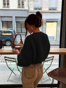 Hàng tiêu dùng thu đông New Girl Sense Of Pink cổ tròn tay dài áo len dệt kim nữ rộng rãi đơn giản đa năng áo len chui đầu thả vai, Giáng sinh năm mới - màu đen - Xem 5