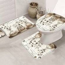 Set de perdele de duș retro cu fluture și sticlă, 1/3/4 buc, accesorii impermeabile și rezistente la uzură, cu 12 cârlige - include husă pentru scaun de toaletă, covorașe de baie și covoare - țesătură din poliester antiderapantă - lavabilă - perfectă pentru decor de sărbători, decor pentru casă/dormitor/casă/vest, decor de Crăciun