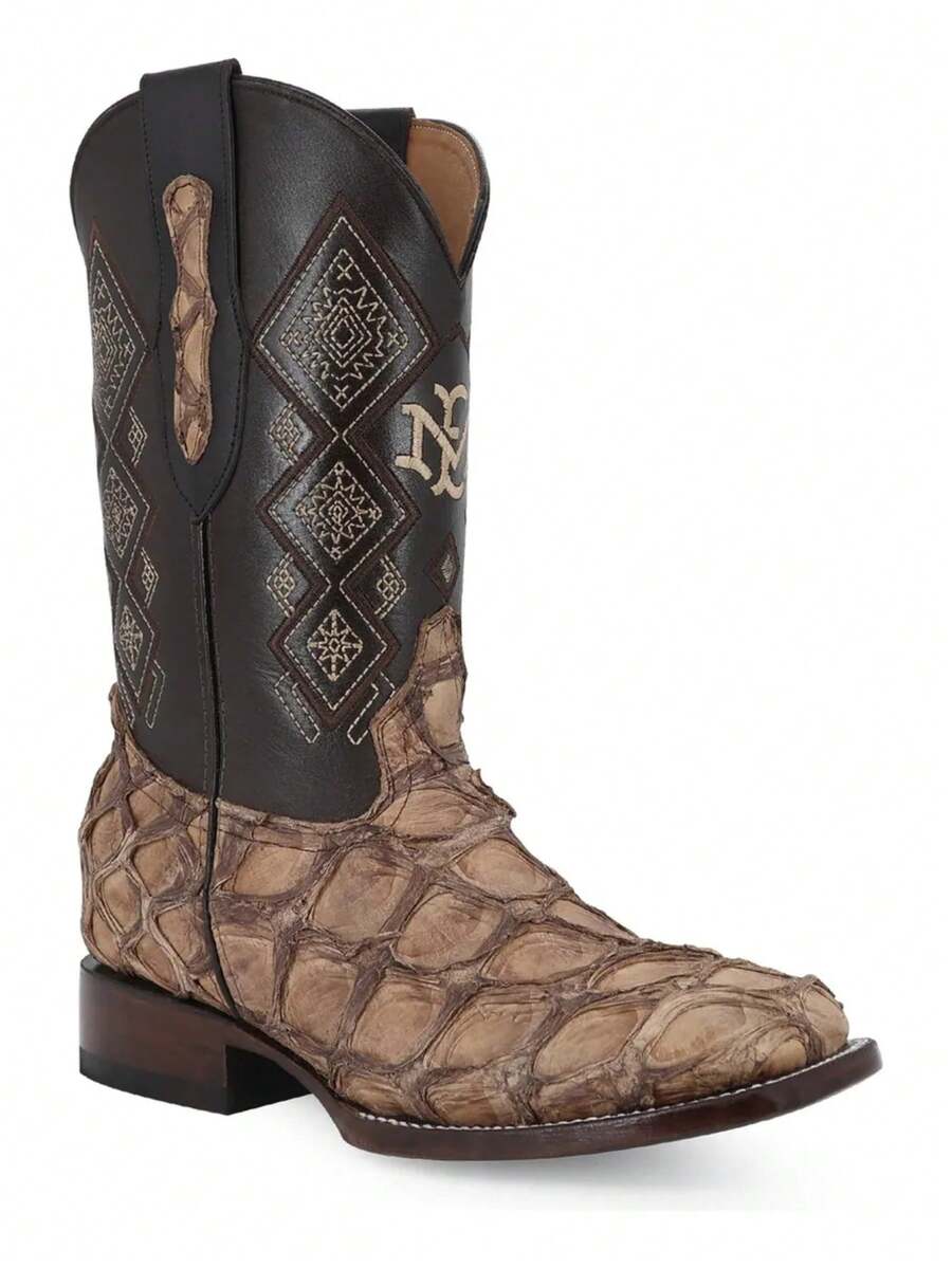 Bota Vaquera Hombre Piel De Pescado Natural Alta Calidad Cuero Auténtico Ajuste Perfecto Comodidad Superior Montura Equitación Invierno Estilo Urbano - Multicolor 1 - Ver 1
