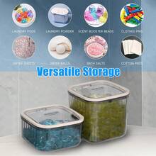 1pc/2pcs Plastic Laundry Detergent Storage Box, Multifunctional Bathroom Organizer And Storage Container For Laundry Powder, Bath Bombs, Fragrance Boosters, Space-Saving Kitchen And Laundry Room Storage, Lightweight Laundry Organizer, Cabinet/Countertop Storage Box, Suitable For Dishwasher Tablets, Dish Soap, Durable Plastic Laundry Powder Box With Lid, Suitable For Laundry Room, Bathroom Organization And Home Storage - Transparent Black - View 6