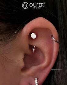 Solid Titanium Eyebrow Rings And Heart Labret Jewelry, 16G - 銀圓 - 查看 10