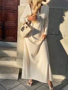 Unadoll Women's Round Neck Half Open Zipper Elegant Dress Dress, Suitable For Dates, Vacations, Music Festivals, Back To School,Christmas