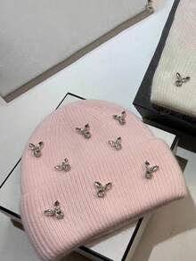 1顶男女通用手工针织帽，饰以水钻和兔毛，闪亮休闲针织帽，适合秋冬季节，圣诞礼物 - 手工兔子仿鑽石兔毛針織帽 - 查看 10