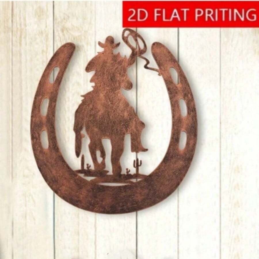 1pc Acrylic Horseshoe Wall Decor With Cowboy Pattern, Western Rustic Style Horseshoe Decoration, Suitable For Bedroom, Living Room, Bathroom, Farmhouse Home Decor Indoor And Outdoor, Random Delivery