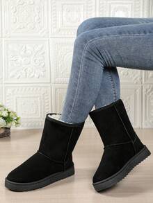 2025秋冬新款保暖雪地靴保暖内里防脏防滑厚底一脚蹬短靴大码经典休闲雪地靴 - 黑色 - 查看 2