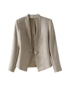 Plus Size Women Khaki Long Sleeve Single-Breasted Casual Jacket, Plus Size Women Suit Jacket
