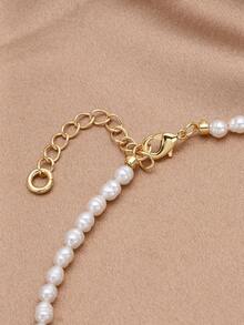 1 pièce Collier de perle naturelle plaqué or 18 carats, cadeau élégant pour femme, convient pour le mariage, les fiançailles, la fête des mères, la Saint-Valentin, l'anniversaire, la mariée - Blanc - Voir 3