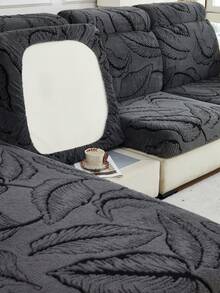 1pc Soft Plush Fabric Pet Proof Sofa Seat Cover, Floral Embossed Design, Deep Gray Large Leaf Pattern, Multi-Color, Thick Embossed Plush Sofa Cushion Cover Suitable For Autumn/Winter, Fits Sofa Backs And 1/2/3/4/L Chaise Lounge