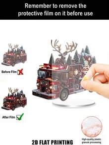 3D Acrylic Rustic Fire Truck No Power Needed Christmas Ornament, Festive Holiday Tabletop Decor For Home & Kitchen Christmas Decorations