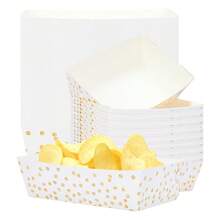 10 cái/20 cái/50 cái Khay đựng đồ ăn nhẹ bằng giấy chấm bi trắng và vàng, Thuyền đựng đồ ăn bằng giấy trắng vàng, Kẹo, Đồ ăn nhẹ, Món tráng miệng, Khoai tây chiên, Bắp rang bơ, Khay đựng, Bát, Đĩa cho Tiệc sinh nhật, Tốt nghiệp, Tiệc chia tay cuộc sống độc thân, Kỷ niệm, Đồ dùng trang trí tiệc cưới - trắng - Xem 1