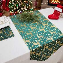 1pc Table Runner Foil Print Velvet 35*183cm/13.7*72inch 35*275cm/13.7*108.2inch Soft Touch Christmas Reusable Suitable For Restaurant Holiday Decorations Winter-Themed Party Family Banquet Festive Tabletop Food Photography Props Events Supplies