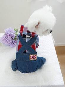 PETCIRCLE 1件宠物服装，狗狗/猫咪套装，小型犬/幼犬时尚可爱舒适骑行背带裤 - 彩色 - 查看 3