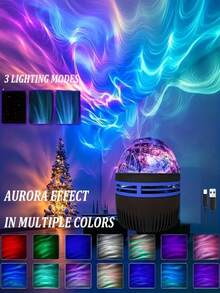 1Piece Aurora & Wave 2-In-1 Projection Lamp Aurora Starry Sky Projector USB-Powered Bedroom Night Light Ideal For Bedside, Parties, Birthday Gifts Projects Onto Ceiling/Walls Christmas Decorations - 投影燈 - 查看 3