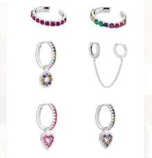 6pcs High Quality Colorful Cubic Zirconia Heart Dangle Earrings For Women - 銀色 - 查看 3