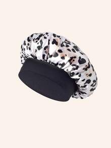 1 件女士真丝睡帽，缎面护发帽，松紧带真丝睡帽，时尚豹纹款式，休闲舒适透气日常护发帽