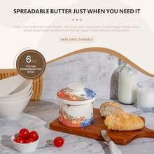 TEATALK Garrilla de mantequilla de cerámica francesa para mantequilla untable y mantequilla con tapa para encimera soporte de mantequilla para regalo de cocina en el hogar soporte de mantequilla - Blancoycolorido - Ver 2