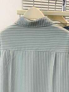 YUXIN Áo sơ mi tay ngắn vai thêu sọc dọc dành cho nữ, thiết kế mùa hè, cổ áo POLO, dáng rộng, thường ngày - màu xanh lá - Xem 9