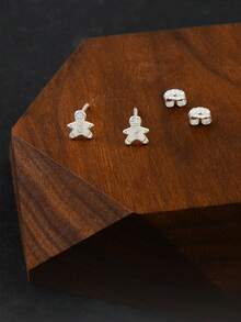 1 Pair Cute Snowman Stud Earrings, 925 Sterling Silver, Versatile For Women, Christmas & Valentine's Day Gift