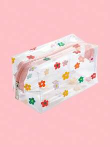 1pc Transparent PVC Pencil Case, Large Capacity Multi-Purpose Bag, Colorful Floral Design, Portable Zipper Storage Pouch For Makeup, Stationery & Accessories,Pencil Pouch,School Bag