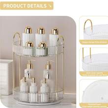 360° Rotating Makeup Organizer For Vanity - 2 Tier Perfume Organizer With Large Capacity - Skincare Organizer For Bathroom Counter - Space-Saving Cosmetic Storage For Dresser Countertop (Clear) - 透明 - 查看 7