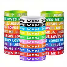 10/30pcs "Jesus Loves You" Silicone Wristbands, Rubber Bracelets, Colorful Silicone Bracelets, Christian Bracelets, Novelty Jewelry Party Favors