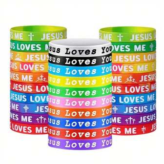 10/30pcs "Jesus Loves You" Silicone Wristbands, Rubber Bracelets, Colorful Silicone Bracelets, Christian Bracelets, Novelty Jewelry Party Favors