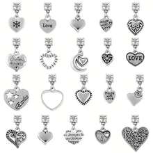 8/16/32/50 pezzi Set di ciondoli a forma di cuore in argento - Ciondoli in lega d'argento anticato, adatti per la realizzazione di gioielli, collane e bracciali