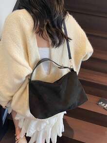 1 件女士新款新月手提包，时尚简约绒面革手提包，适合约会、送礼、通勤、购物、复古手提包、单肩包和斜挎包