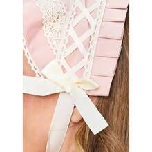 Victorian Bonnet Colonial Hat With Lace Tea Party Costume Cap Women - 成人+粉紅色 - 查看 6