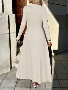 Unadoll Women's Round Neck Half Open Zipper Elegant Dress Dress, Suitable For Dates, Vacations, Music Festivals, Back To School,Christmas