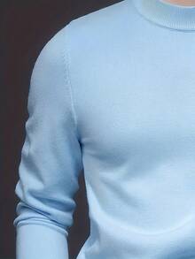 GRDR Autumn/Winter New High Neck Pullover Sweater, Casual Thin Knit Top For Daily Wear - Baby Blue - View 7