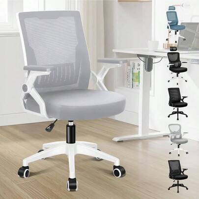 Ergonomic Office Chair, Mid - Back Desk Chairs Home Office, Height Adjustable Swivel Mesh Computer Chair With Flip - Up Armrests And Lumbar Support,