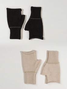 2 Paar einfarbige Acryl Fingerlose Handschuhe, geeignet für Alltag, Zuhause, Schule, Winteraußenaktivitäten, warme Handschuhe mit offenen Fingern, Halbe Finger Schreibhandschuhe für Studenten, modische Stulpenhandschuhe für Büro Tippen bei Damen