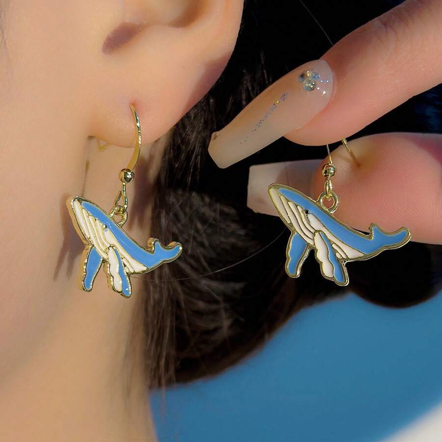 Cartoon Earrings  Cool Quirky Personality Whale Fashion Versatile Ear Hooks For Women - Cute Women's Accessories - 1 Pair - 查看 1