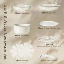 GiPP Pot Set With Removable Handle, 8/15/21-Piece Pan Set With Ceramic Non-Stick Coating,Detachable Handle, With Frying Pans, Saucepans Induction Cooking Pot Set, For All Types Of Cookers - White - View 13