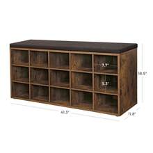 VASAGLE Shoe Bench With Cushion, Storage Bench With Padded Seat, Entryway Bench With 15 Compartments, For Bedroom, 11.8 X 41.3 X 18.9 Inches - 棕色 - 查看 6