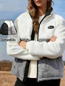 Chaqueta para mujer, chaqueta forrada térmicamente para mujer en invierno, abrigo acolchado reversible casual con cremallera, cuello alto y diseño resistente al viento