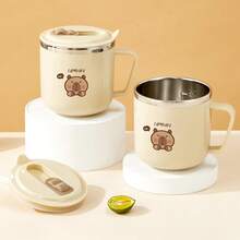 1pc 270ml Mini Double-Wall Thermal Insulated Mug, Children's Water Cup With Cute Cartoon Bear Pattern, 316 Stainless Steel Kids Straw Cup With Straw & Handle, Portable Anti Scalding Drinking Cup, Sealed Leak-Proof Tea Coffee Milk Cup Drinkware, Suitable For Student And Adult Use In Home, School, Dorm, Office, Party, Camping, Picnic, Back To School