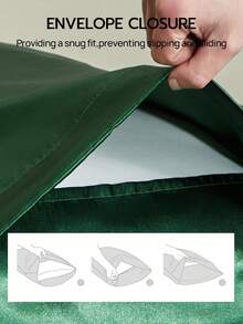 2/3件套奢华缎面床单套装，包含1件深口袋床笠和1/2个枕套 - 100%涤纶，纯色，丝滑柔顺，四季皆宜 - 可机洗 - 适用于家庭和酒店，通过Oeko-Tex认证 - 墨綠色 - 查看 7