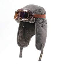 1pc Reversible Vintage Goggles Ushanka Hat, Unisex Warm Winter Cap For Outdoor Cycling Skiing Aviator