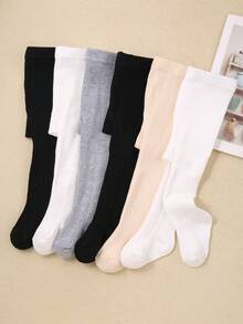 6 pares de leggings de punto de color liso para niñas, aptos para uso diario durante todo el año - Niñas, medias para niñas pequeñas - Estilo aleatorio, color aleatorio