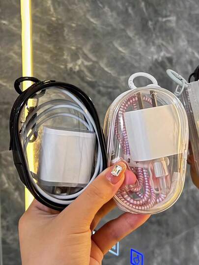 2pcs Portable Mini Clear Zipper Storage Bag,Space-Saving Organizer For Earphones & Chargers, Versatile With Handy Keychain Loop, Charger With Keychain, Suitable For DailyUse And Travel