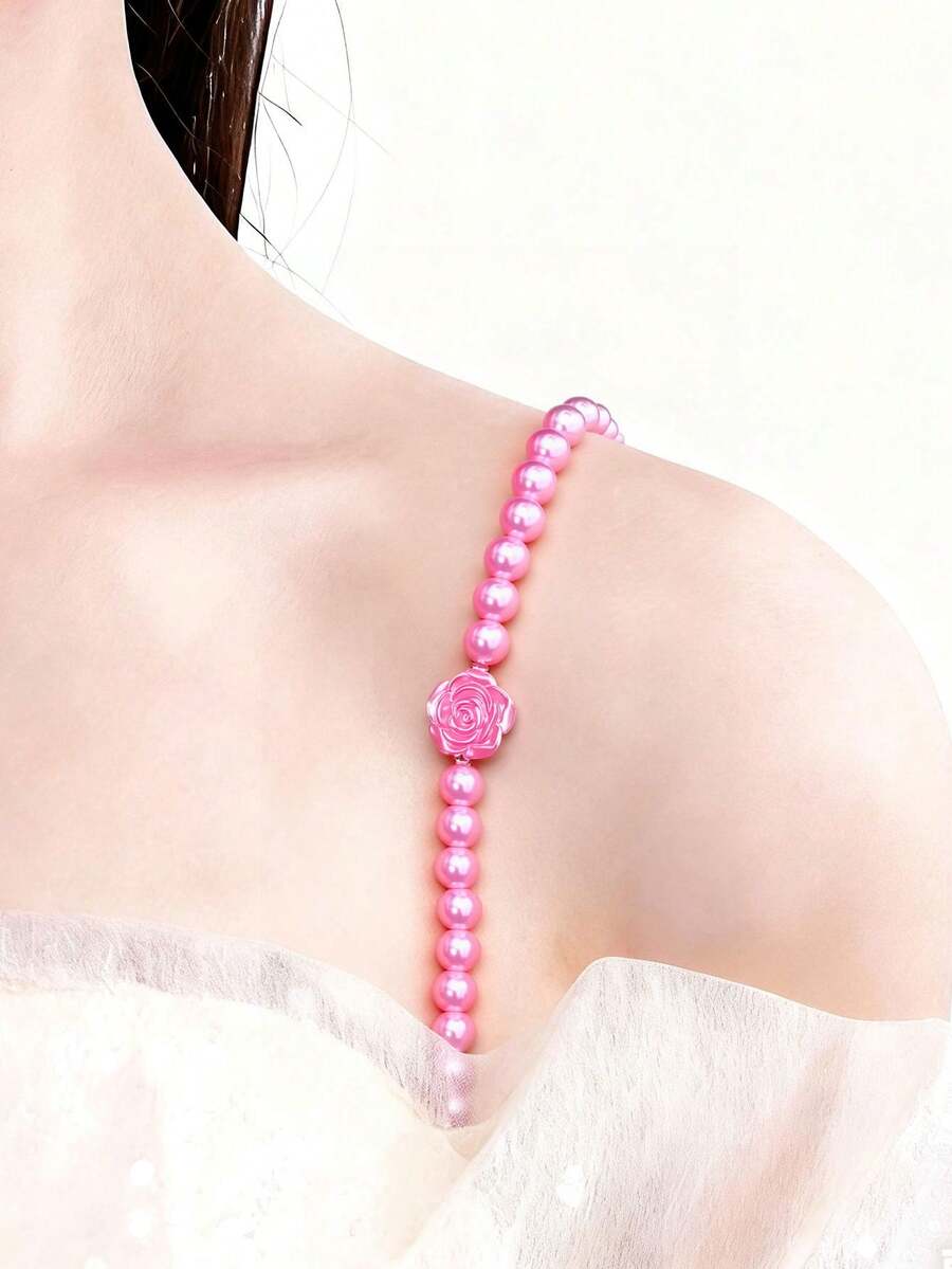1 par de tirantes decorativos de sujetador para mujer en color rosa - Compatibles con vestidos sin espalda, con opciones de rosa/lazo/concha, cadena de pecho desmontable, de lujo ligero, versátil para reemplazar, ideal para vestidos sin espalda, blusas hombro descubierto, bodas