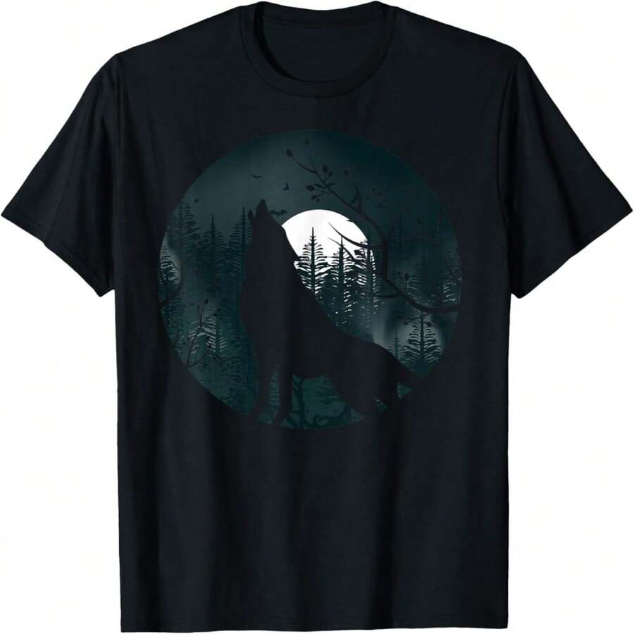Wolf Howling At The Moon Wolf Silhouette Darkn T-Shirt - 黑色 30 - 查看 1