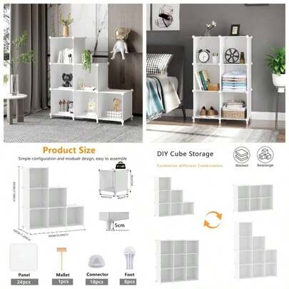 Cube Storage Organizer, Storage Cubes Shelves Bookshelf, 6 Cube Closet Organizers And Storage, Stackable Plastic Clothes Organizer Shelving Bedroom, H